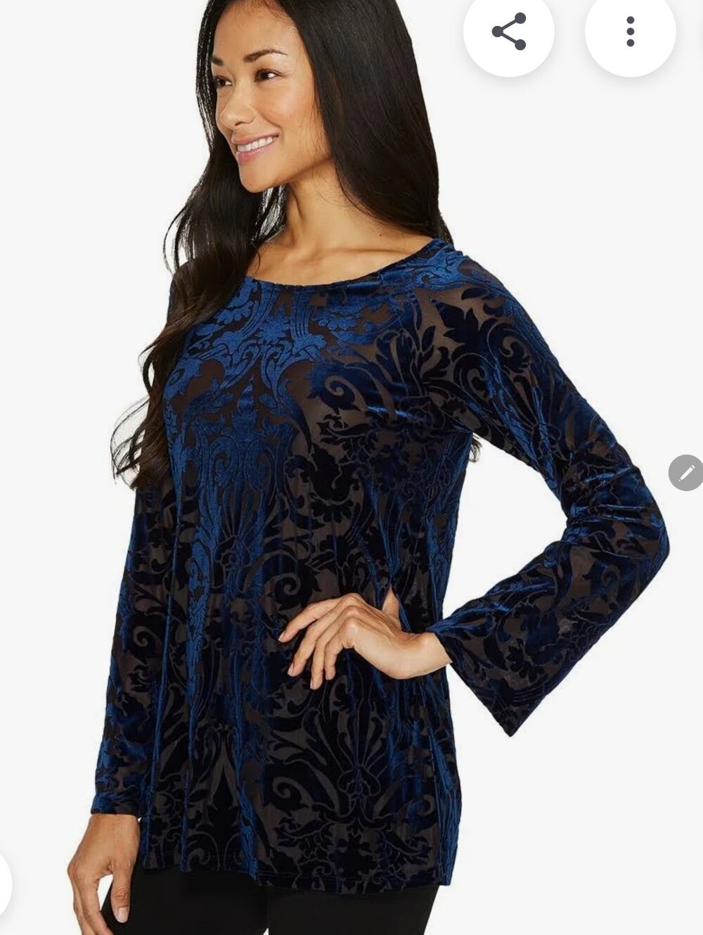 Karen Kane Navy and Black Long Sleeve Top - Picture 2 of 5